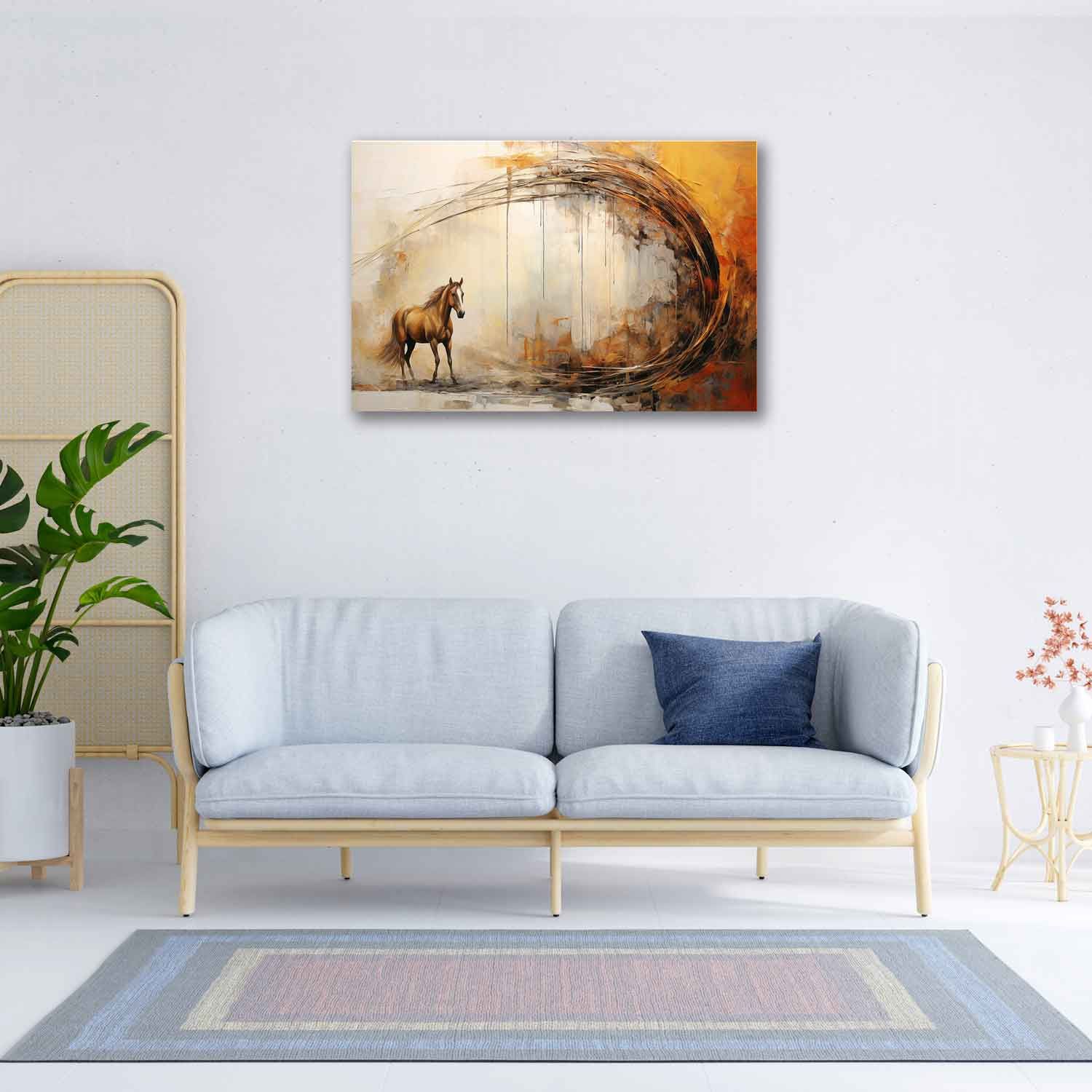 GALLOPING GOLDEN HORSE PAINTING 24in X 16in WITH BLACK FRAME