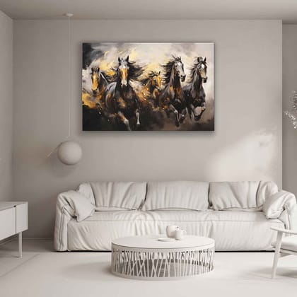 WILD HORSES CANVAS PRINT 24in X 16in WITH BLACK FRAME