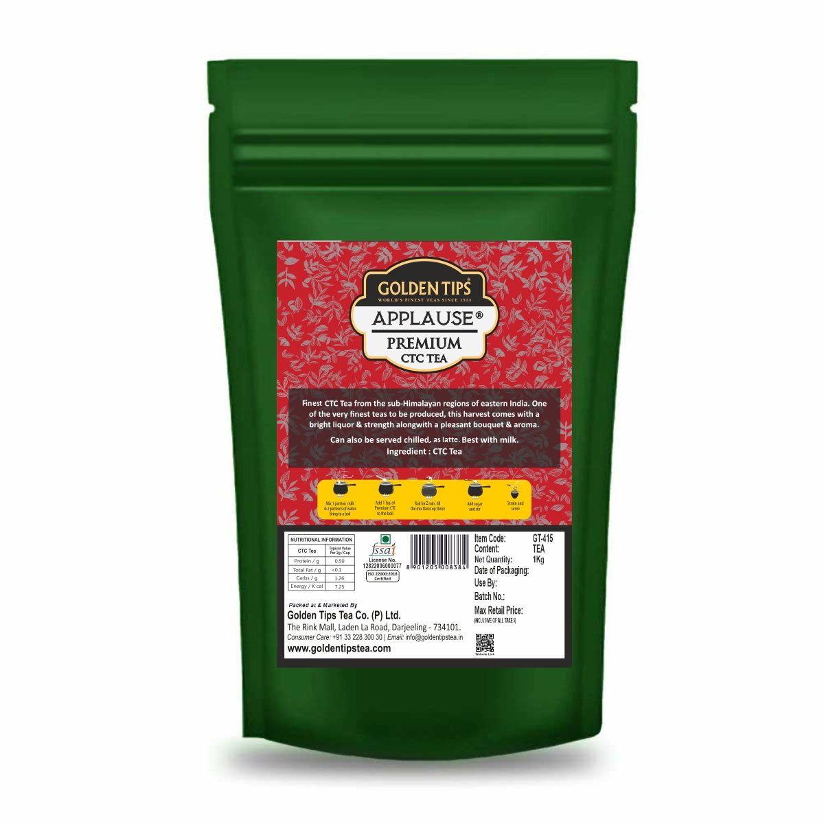 Golden Tips Applause Premium Assam CTC Tea, Strong & Aromatic Chai Patti, Natural Loose Tea Leaves, 1 kg