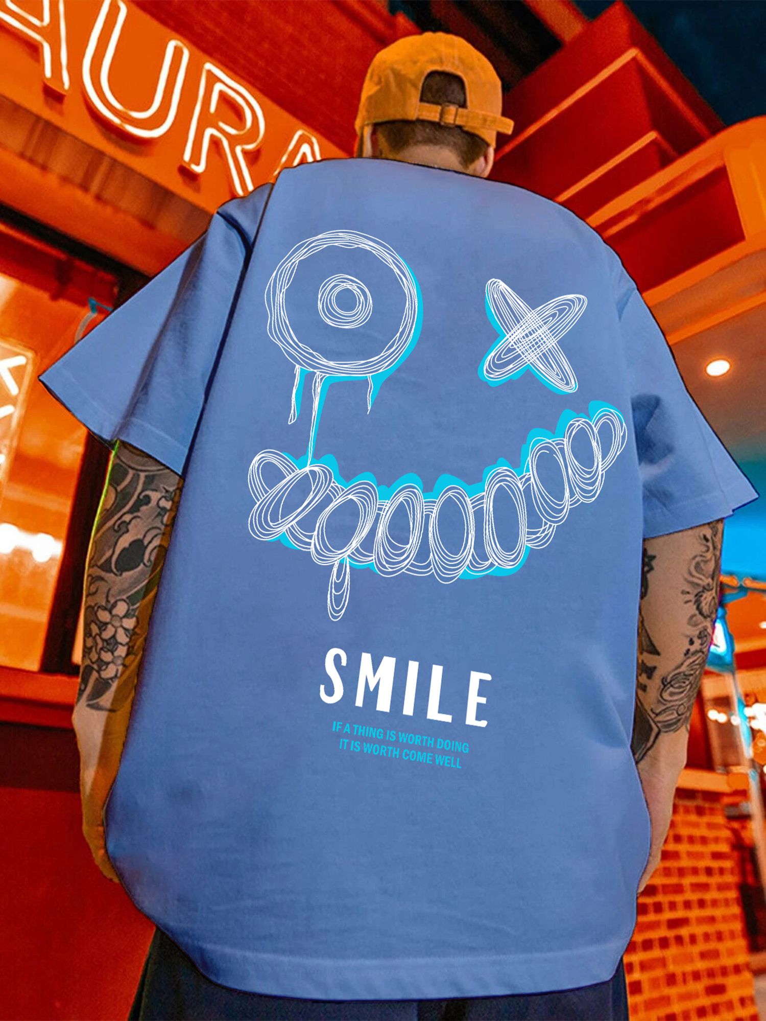 SCOTT FINCHER Men's Summer Casual Short Sleeve T-Shirt with Smiley Face Graphic : AA(ARN)BLUE_03