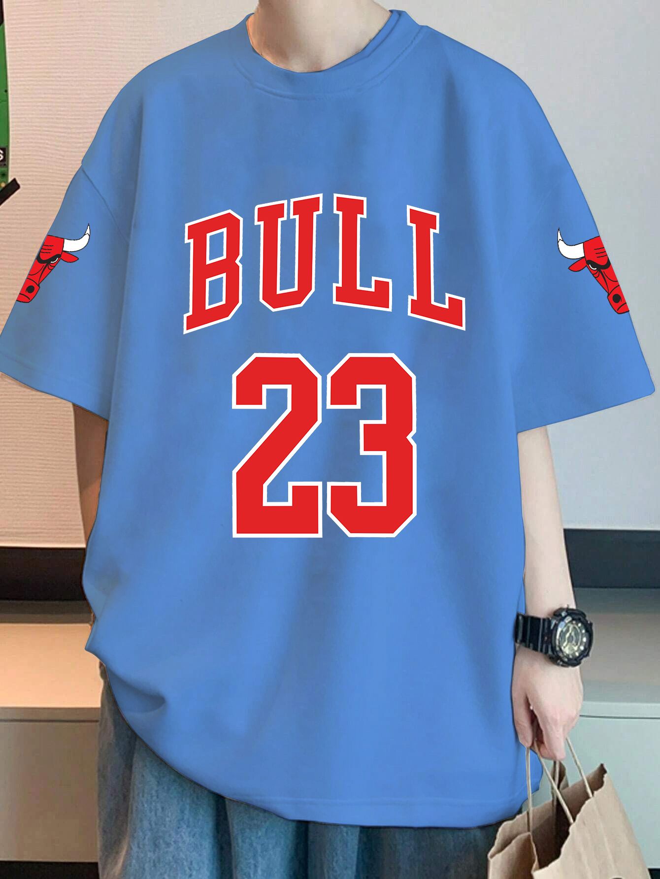 SCOTT FINCHER Men's Casual Loose Breathable Short Sleeve T-shirt with Chicago Bulls Logo : AA(ARN)BLUE_79