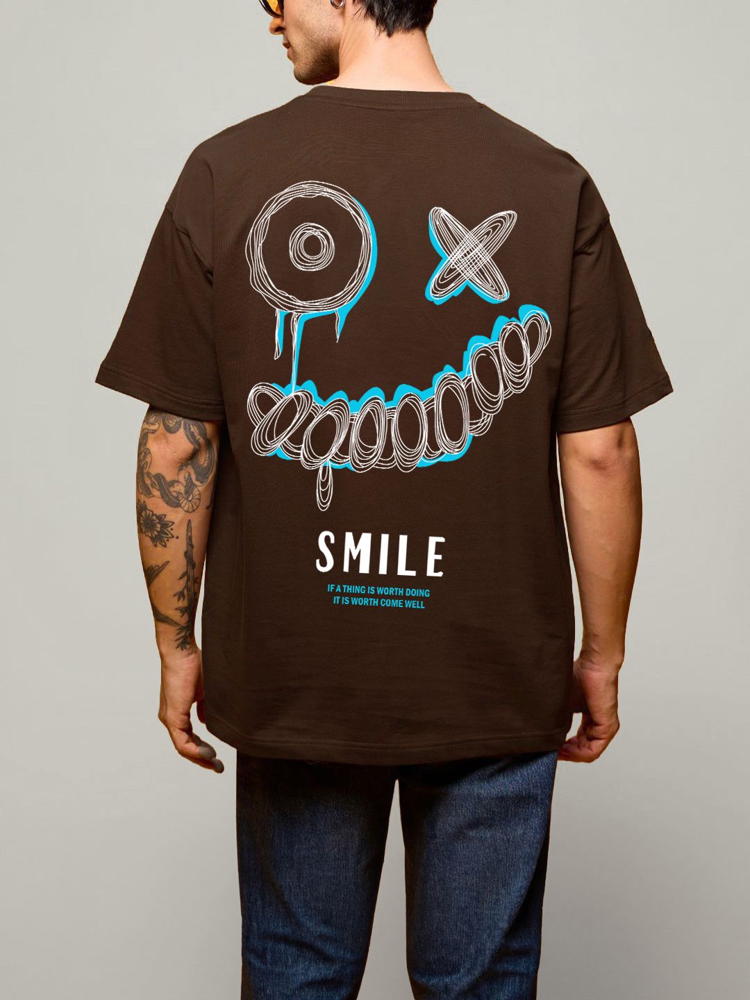 SCOTT FINCHER Men's Streetwear T-shirt with Smiley Face Graphic Design T-shirt : AA(ARN)BROWN_03