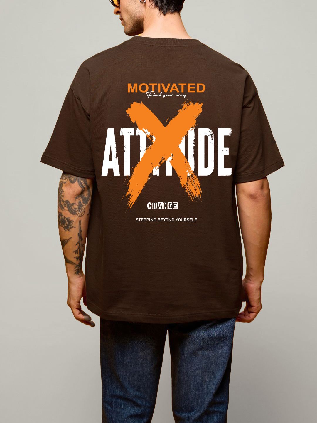 SCOTT FINCHER Men's Motivated Attitude Change Stepping Beyond Yourself T-Shirt : AA(ARN)BROWN_116