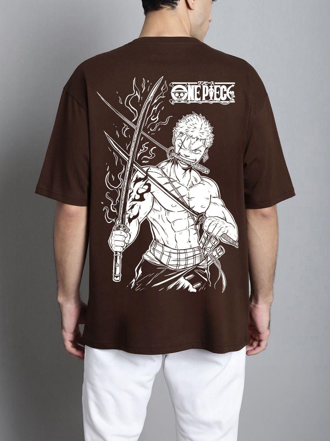 SCOTT FINCHER Men's One Piece Anime Roronoa Zoro T-Shirt : AA(ARN)BROWN_137