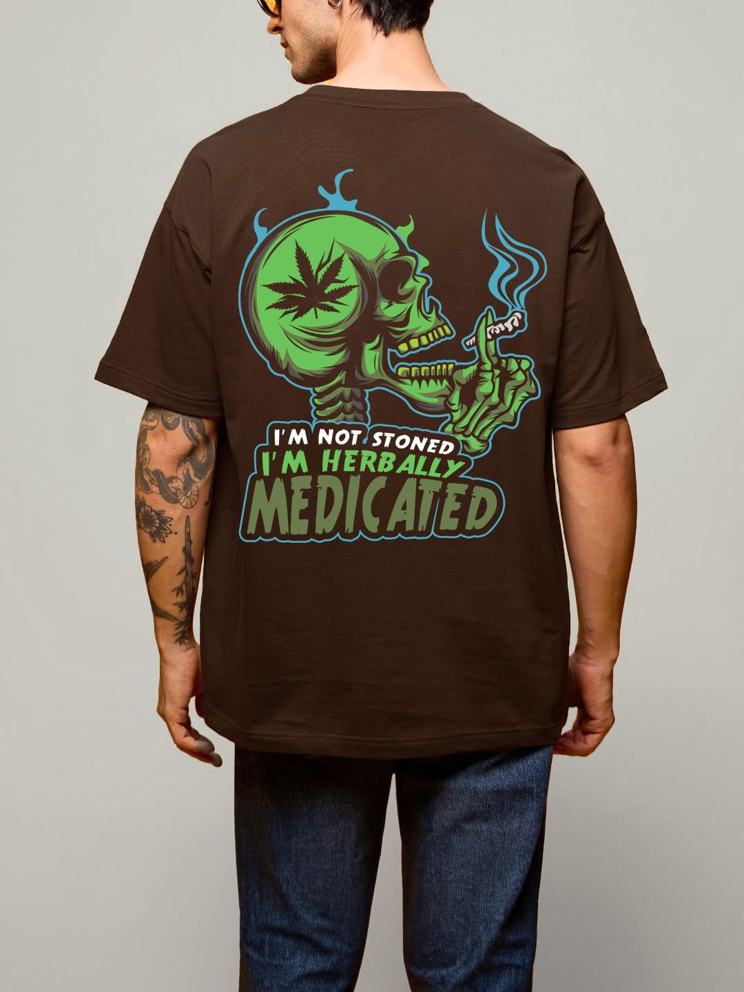 SCOTT FINCHER Men's I'm Not Stoned I'm Herbally Medicated Graphic printed T-Shirt : AA(ARN)BROWN_144