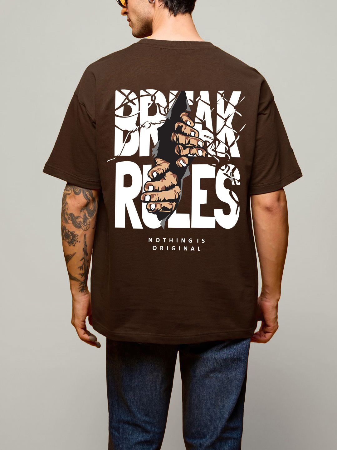 SCOTT FINCHER Men's Break Rules Nothing is Original T-Shirt : AA(ARN)BROWN_158