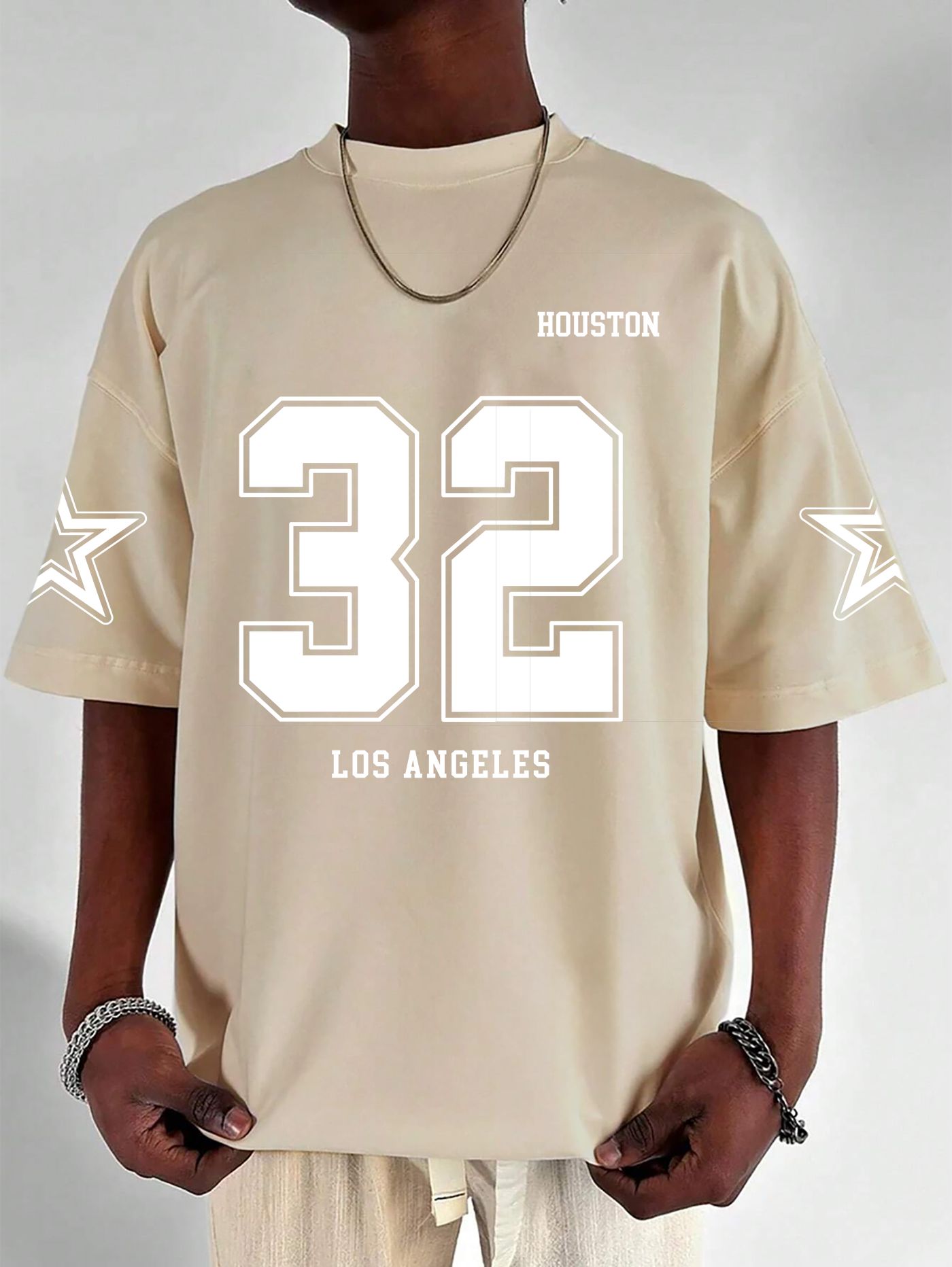 SCOTT FINCHER Men's Casual Houston 32 Los Angeles Print T-Shirt : AA(ARN)CREAM_43