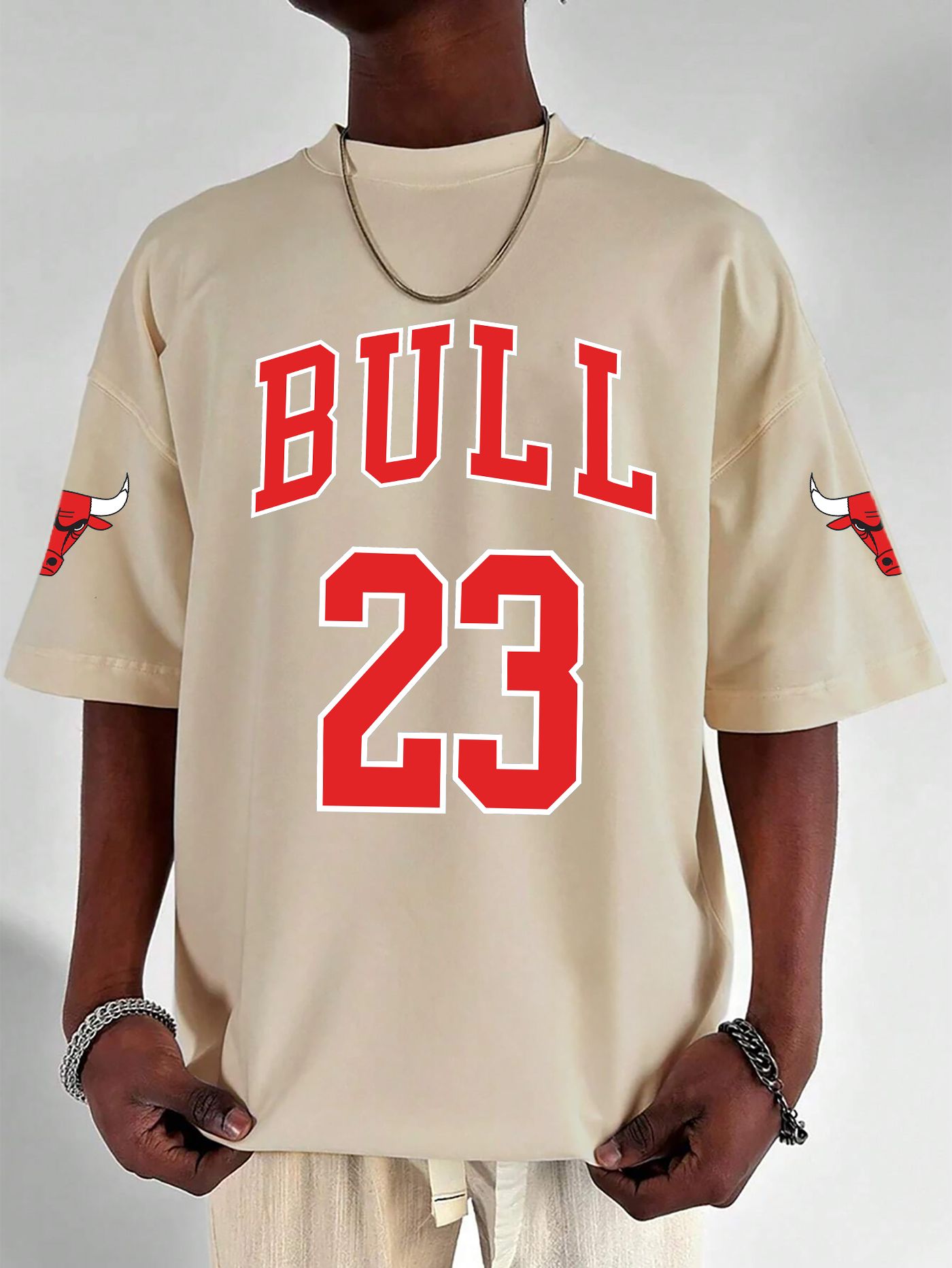 SCOTT FINCHER Men's Chicago Bulls Jersey Style T-Shirt : AA(ARN)CREAM_79