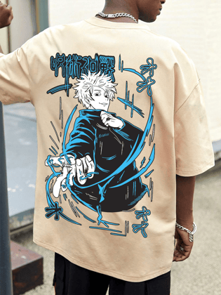 SCOTT FINCHER Men's T-Shirt featuring Satoru Gojo from Jujutsu Kaisen Graphic Print T-shirt : AA(ARN)CREAM_130 SCOTT FINCHER Men's T-Shirt featuring Satoru Gojo from Jujutsu Kaisen Graphic Print T-shirt : AA(ARN)CREAM_130