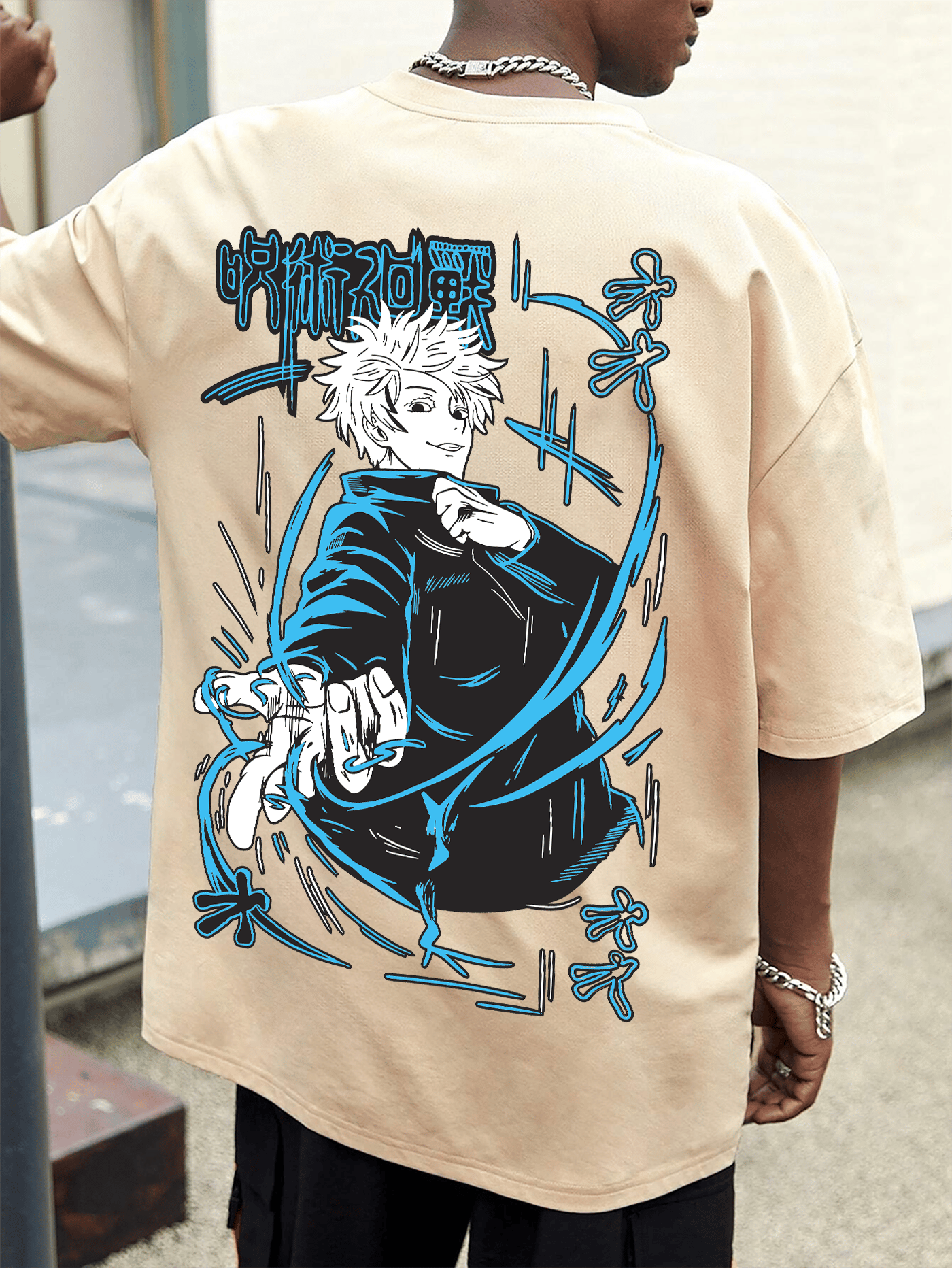 SCOTT FINCHER Men's T-Shirt featuring Satoru Gojo from Jujutsu Kaisen Graphic Print T-shirt : AA(ARN)CREAM_130