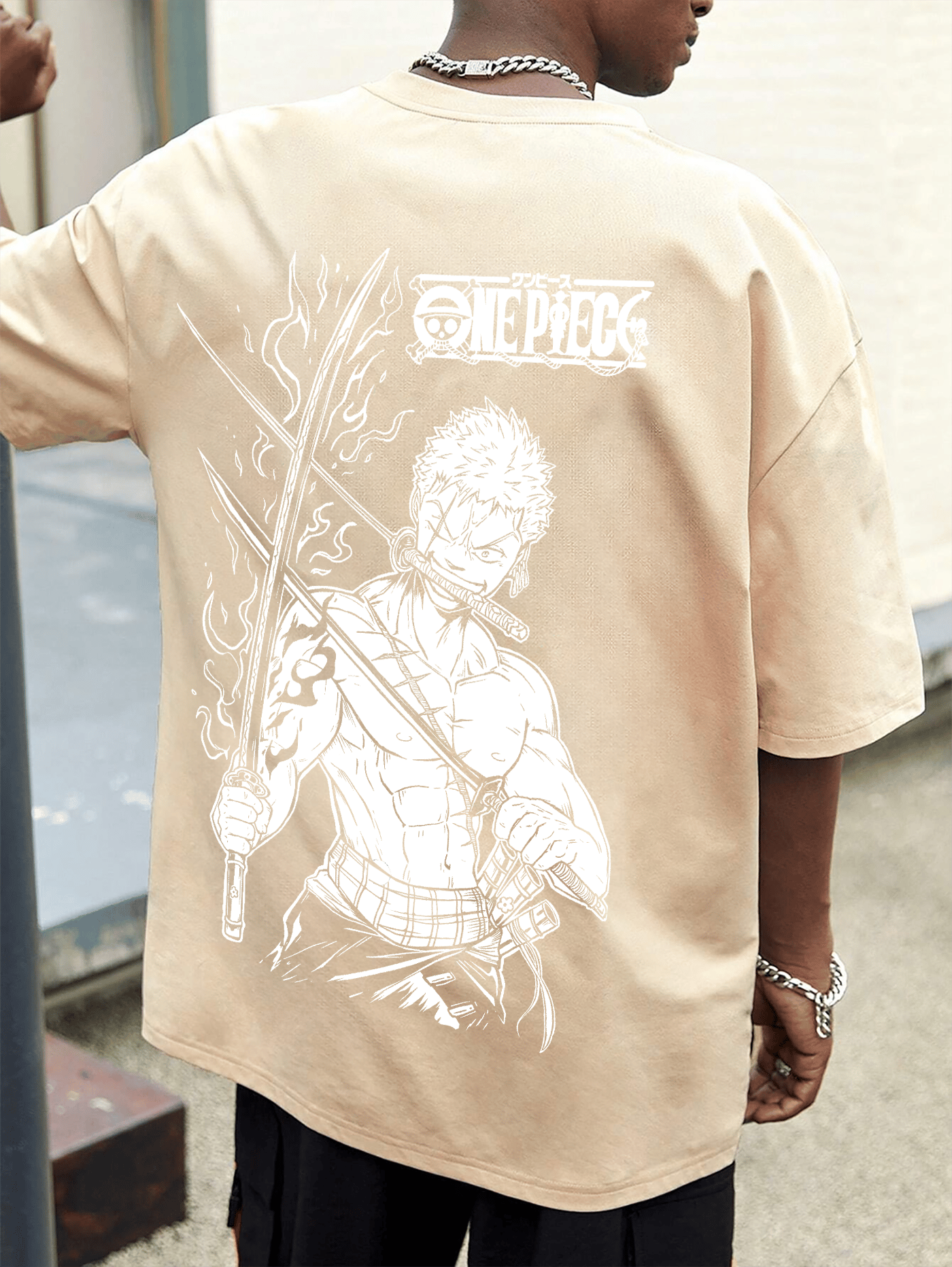 SCOTT FINCHER Men's One Piece Anime T-Shirt, Roronoa Zoro T-Shirt, Japanese Anime Shirt, Manga Shirt, Streetwear, Harajuku Style, Casual Tee, Gift for Anime Fans : AA(ARN)CREAM_137