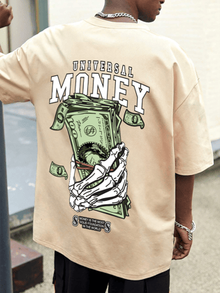 SCOTT FINCHER Men's Universal Money Graphic Printed Oversized T-Shirt : AA(ARN)CREAM_220 SCOTT FINCHER Men's Universal Money Graphic Printed Oversized T-Shirt : AA(ARN)CREAM_220