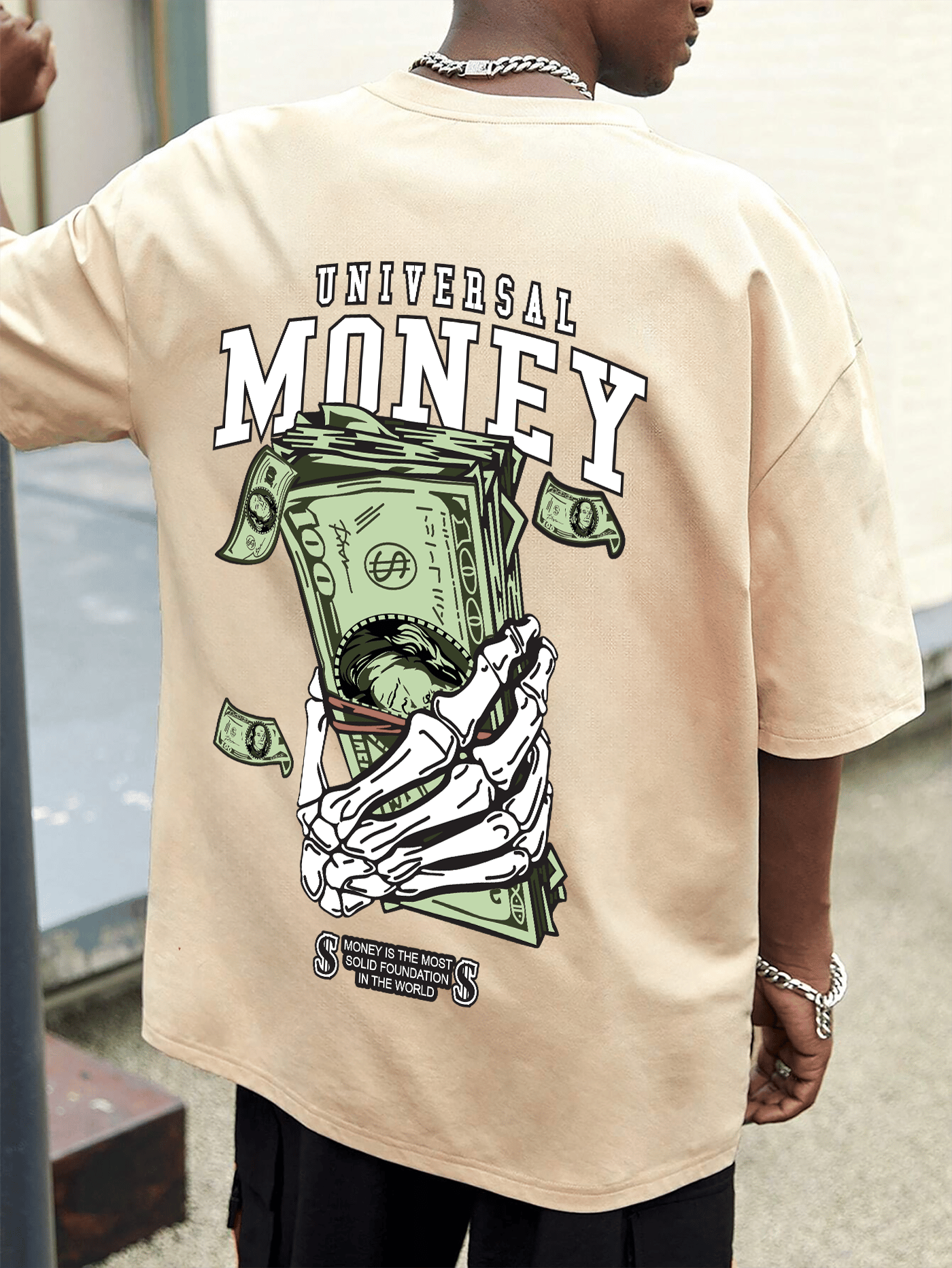 SCOTT FINCHER Men's Universal Money Graphic Printed Oversized T-Shirt : AA(ARN)CREAM_220