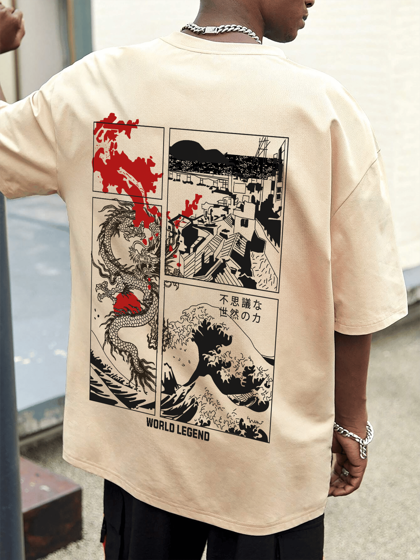 SCOTT FINCHER Men's Japanese Streetwear Harajuku T-Shirt Men Hip Hop Dragon Print Tshirt Summer Casual Oversized T Shirt Tops T-shirt : AA(ARN)CREAM_247