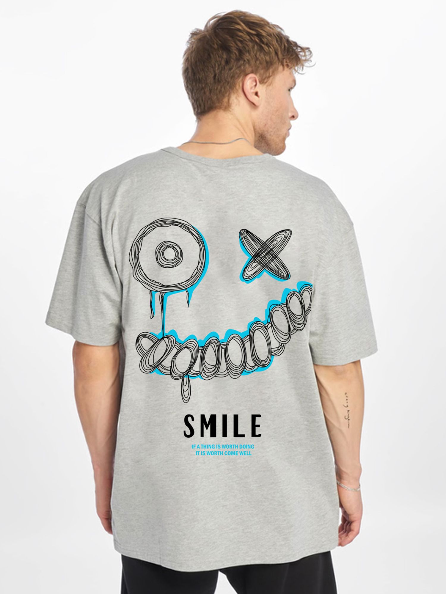 SCOTT FINCHER Men's Graphic T-Shirt with Smiley Face Design : AA(ARN)GREY_03