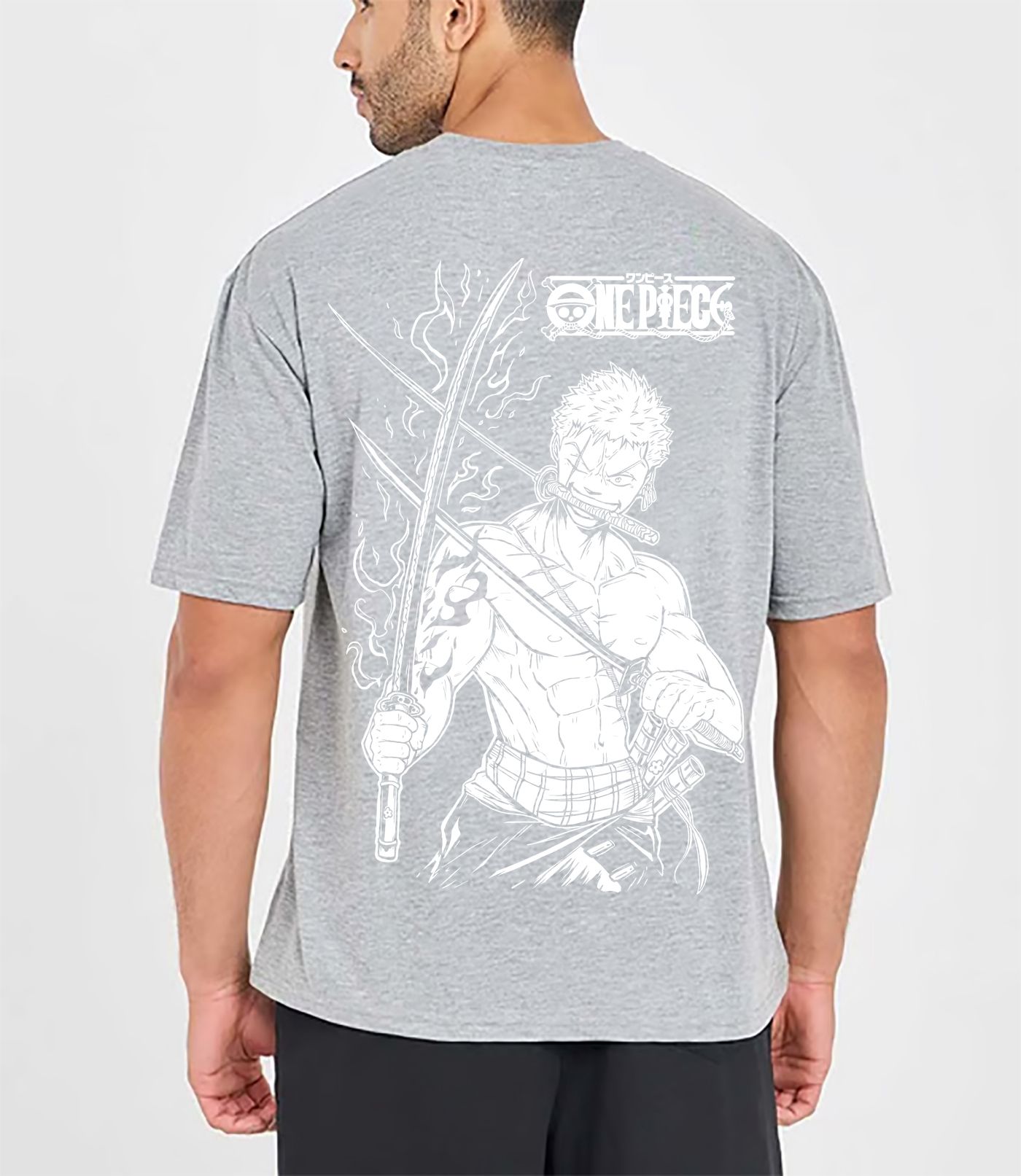 SCOTT FINCHER Men's One Piece Roronoa Zoro Graphic Printed T-Shirt : AA(ARN)GREY_137