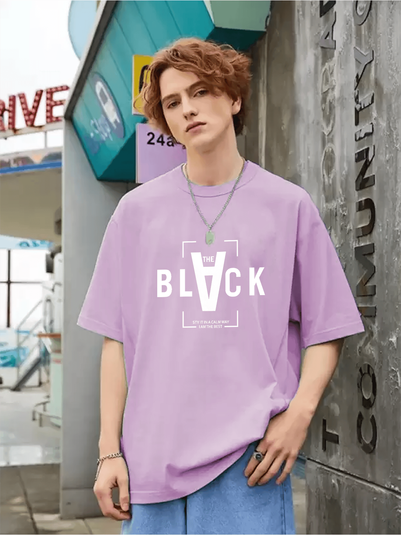 SCOTT FINCHER Men's Lavender Casual T-Shirt with "The Black" Graphic Printed T-shirt : AA(ARN)LAVANDER_01