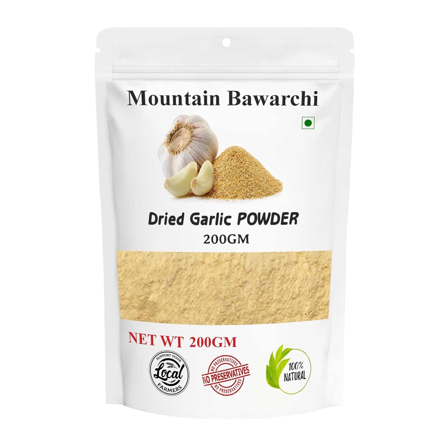 Mountain Bawarchi Garlic Powder | 100% Pure Lehsun Powder | Ready To Use | Farm Fresh | Zero added Colours, Fillers, Additives & Preservatives (200 Gm)