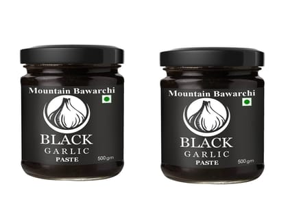 Mountain Bawarchi Black Garlic Paste | Non-Pungent Great Taste & Highly Nutritious | No Added Preservatives | 1kg (500 gr set of 2)