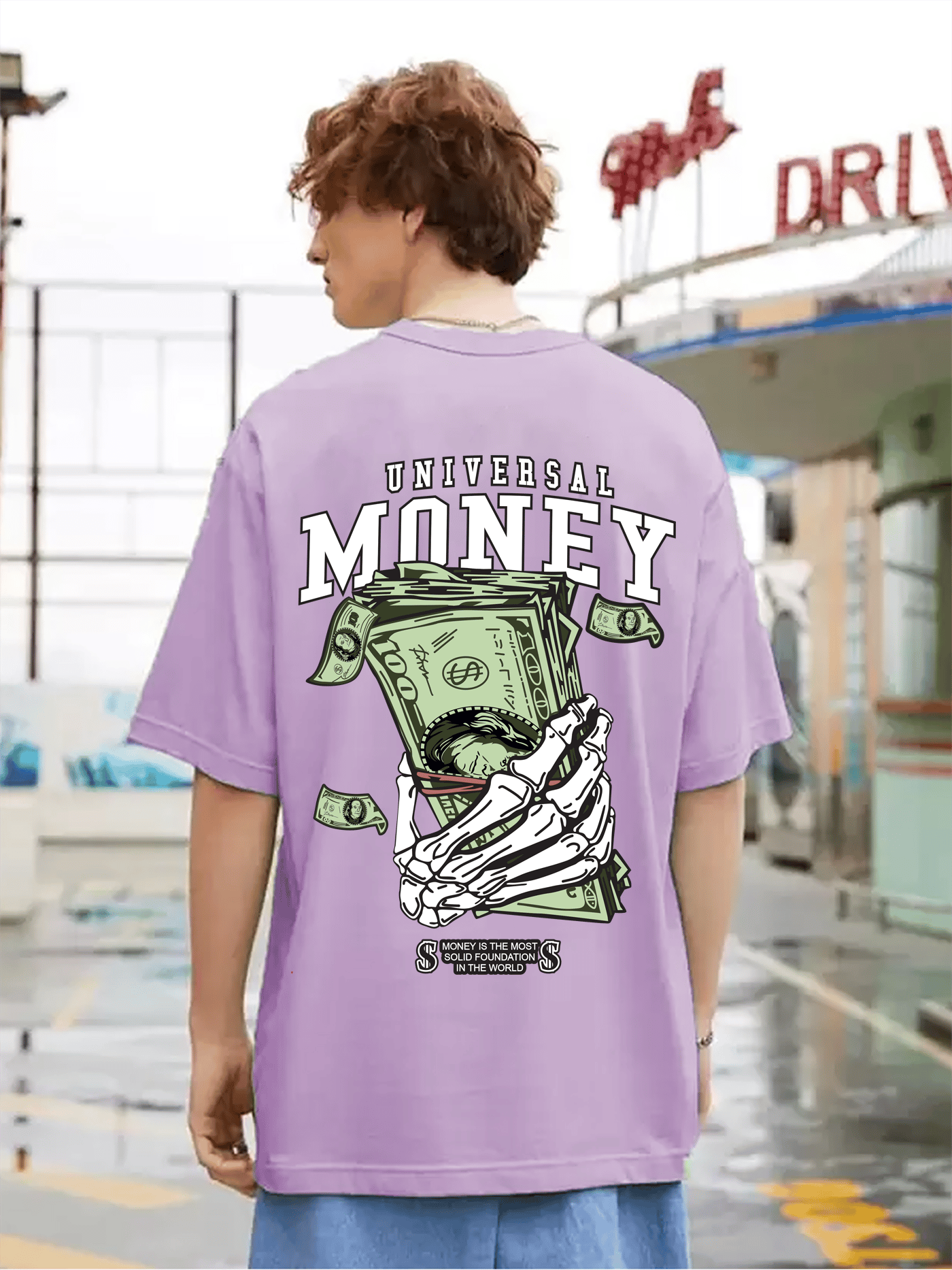 SCOTT FINCHER Men's Streetwear Graphic T-Shirt-   Oversized Money Themed T-Shirt-   Short Sleeve Cotton T-Shirt with Money Graphic  Streetwear T-Shirt with Money Themed Graphic : AA(ARN)LAVANDER_220