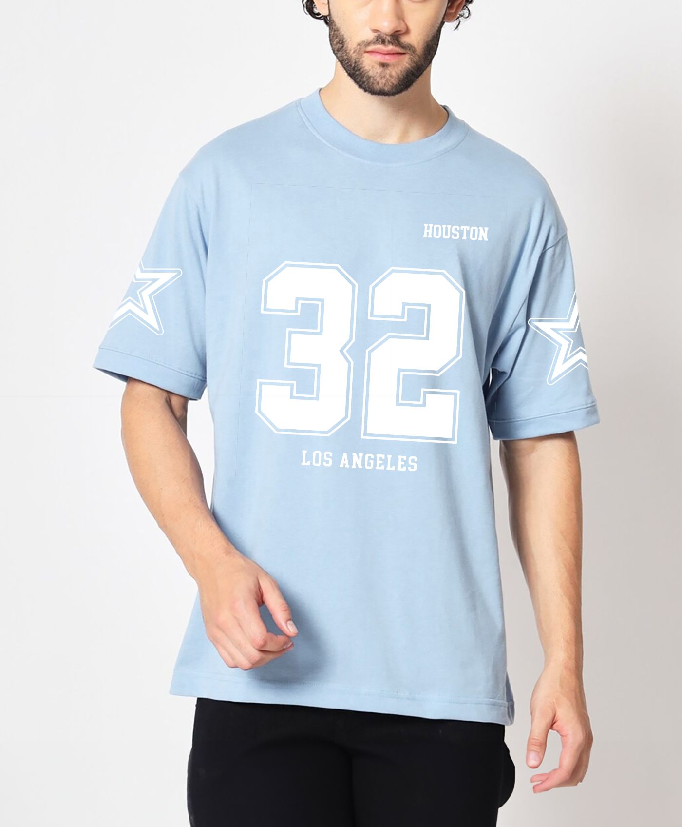 SCOTT FINCHER Men's Light Blue Houston 32 Los Angeles Short Sleeve T-Shirt : AA(ARN)LBLUE_43