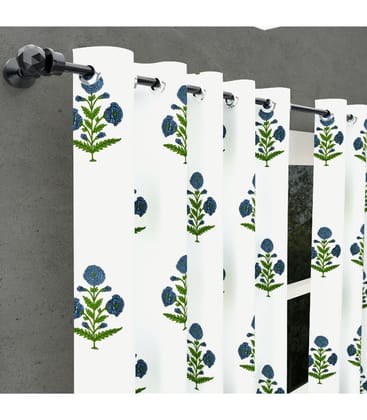 Jaipuri Aachho Block Print Curtains  Blue Floral Elegance in Cotton( 5 Feet )