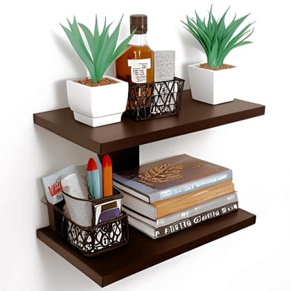 Store Engineered Wood Wall Shelf,Glossy Finish,Set of 1,Brown