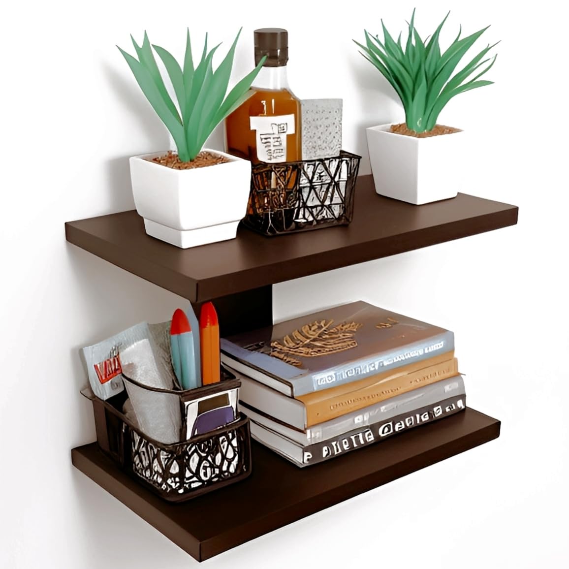 Store Engineered Wood Wall Shelf,Glossy Finish,Set of 1,Brown