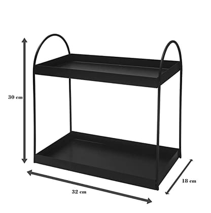 2-Tier Standing Rack | Bathroom Countertop Organizer | Vanity Tray | Cosmetic- Makeup Storage | Kitchen Spice Rack | Corner Shelf (Black, Metal, Pack of 1)
