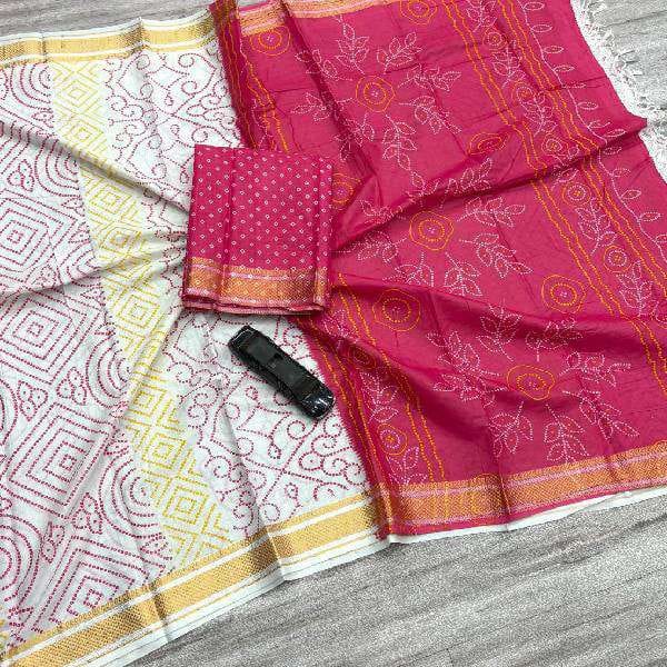 Pure Malmal Cotton Ajrakh Print Saree Blouse Piece