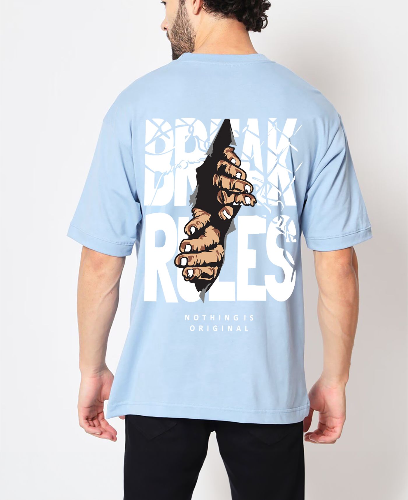 SCOTT FINCHER Men's "Break Rules" Oversized T-Shirt in Light Blue : AA(ARN)LBLUE_158