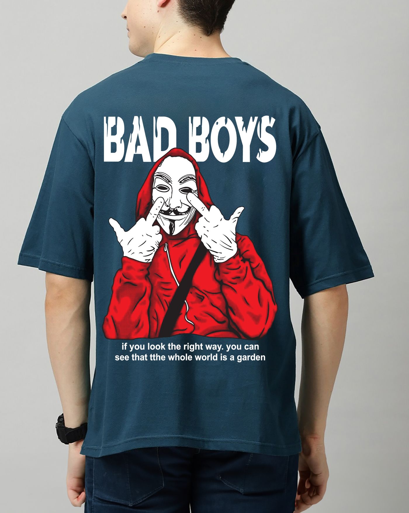 SCOTT FINCHER Men's Oversized BAD BOY Graphic Printed T-shirt : AA(ARN)TBLUE_117