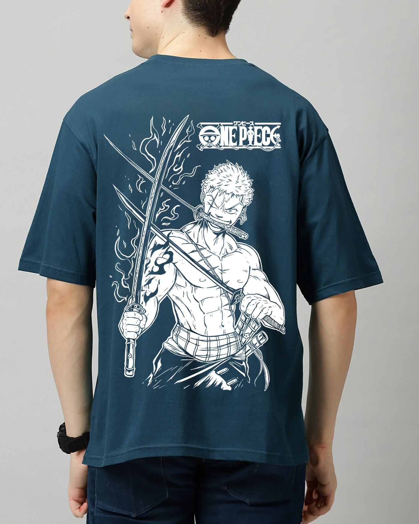 SCOTT FINCHER Men's One Piece Roronoa Zoro Wanted T-Shirt : AA(ARN)TBLUE_137
