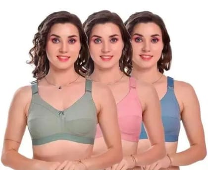 Women's Cotton Blend Non-Padded Wirefree Bra - Pack of 3 Women's Cotton Blend Non-Padded Wirefree Bra - Pack of 3