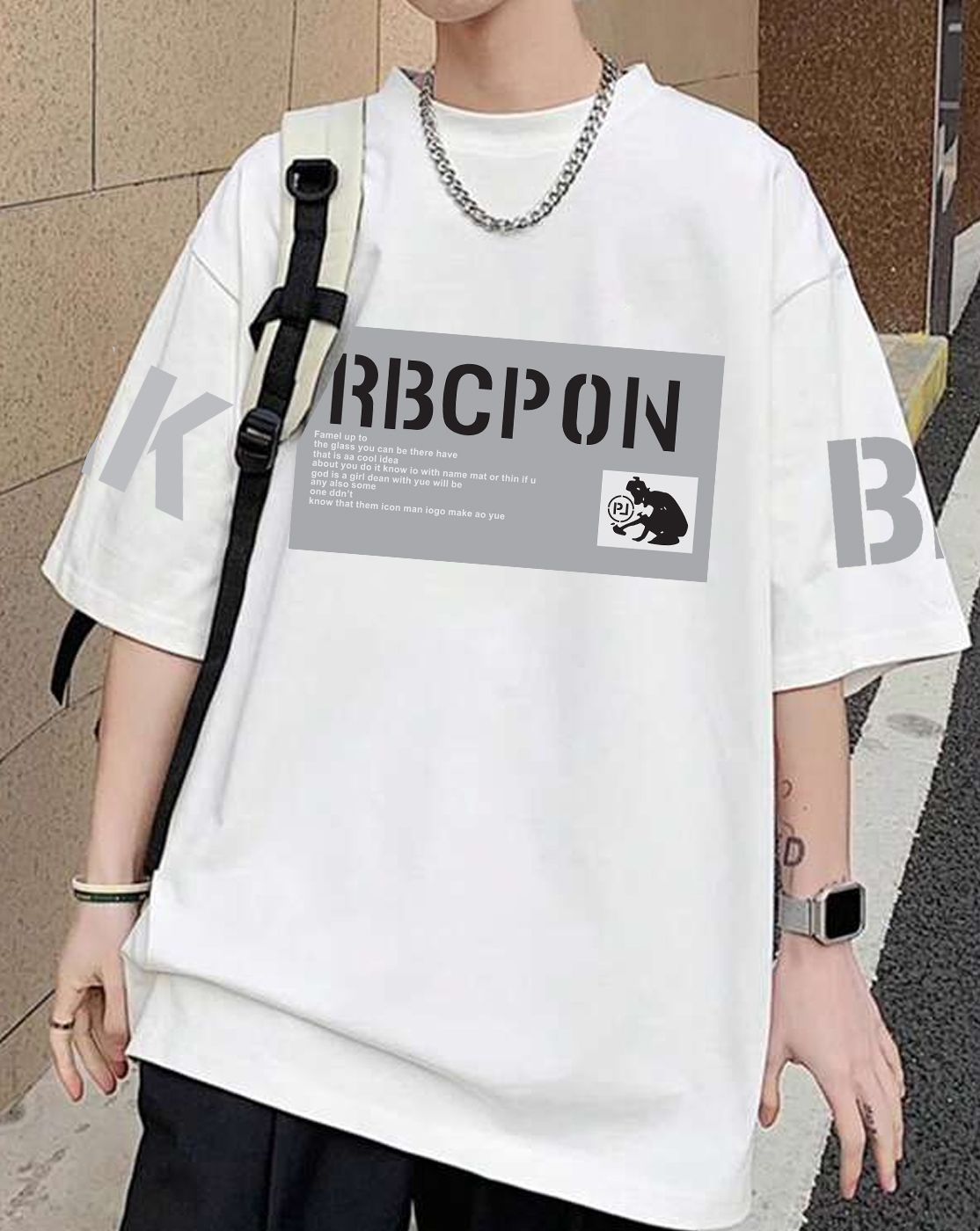SCOTT FINCHER men's White T-shirt with Black Graphic Print of a Robot and Text : AA(ARN)WHITE_80