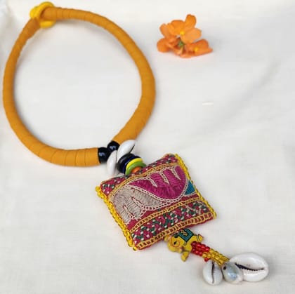 Handmade elephant pendant with gota patti work Handmade elephant pendant with gota patti work