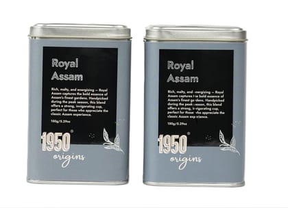 1950 Origins Combo Pack of 2 x 150 gm-Royal Assam | Premium Black Tea | Kadak Chai | 100% Natural Loose Leaf Tea| Pure Assam CTC Tea Leaves| Rich, Strong & Fresh| Tin Caddy