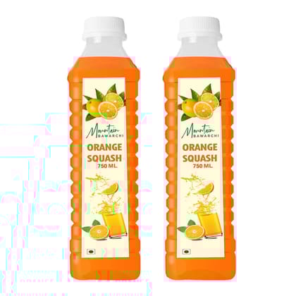 Mountain Bawarchi Pulpy Orange Squash Fruit Drink | Refreshing Orange Juice | Ready to Serve Fruit Juice | 750ml Each (Pack of 2)