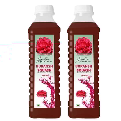 Mountain Bawarchi Buransh Squash Drink | Himalayan Rhododendron Juice Concentrate | Refreshing Rhododendron Juice | Ready to Serve | 750ml Each (Pack of 2)