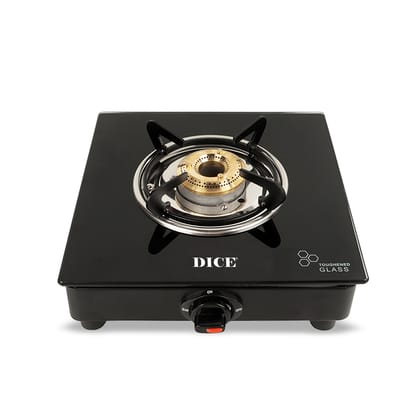 Dice 1 Burner Manual Gas Stove Toughened Glass Top, High-Efficiency Brass Burner, Sleek & Compact Design(Black) Dice 1 Burner Manual Gas Stove Toughened Glass Top, High-Efficiency Brass Burner, Sleek & Compact Design(Black)