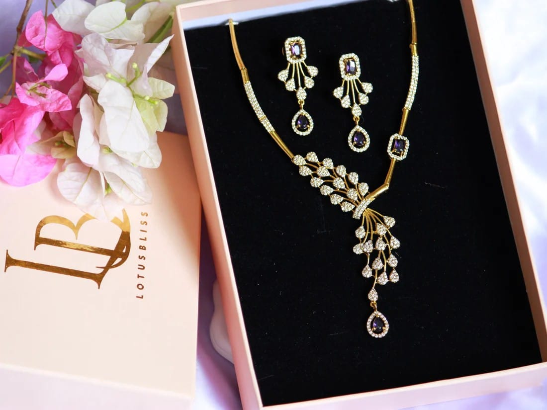Gold Plated Kundan and Pearl Drop Earrings with Purple Stones