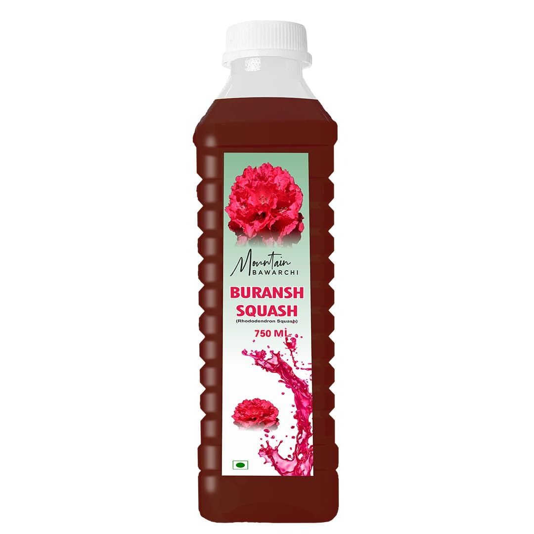 Mountain Bawarchi Buransh Squash Drink | Himalayan Rhododendron Juice Concentrate | Refreshing Rhododendron Juice | Ready to Serve | 750ml (Pack of 1)