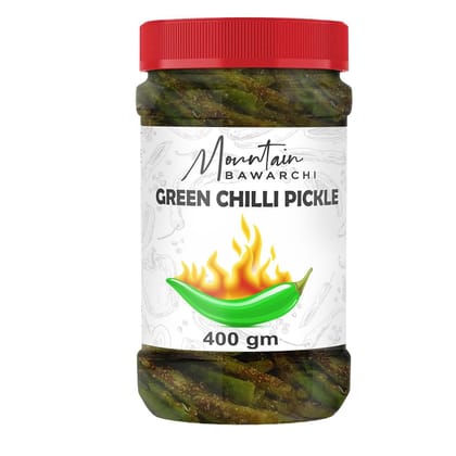 Mountain Bawarchi Green Chilli Pickle | Home made Hari Mirchi ka Achar | Chilli Pickles in Fresh Form (400g)
