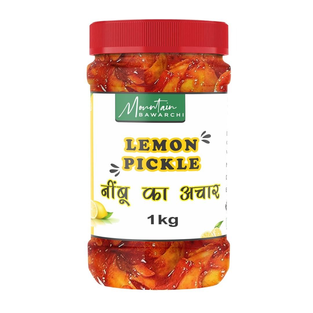 Mountain Bawarchi Lemon Pickle in Fresh | Tasty Nimbu Achar in Fresh Form | Homemade Sweet & Sour Lemon Pickles (1kg)