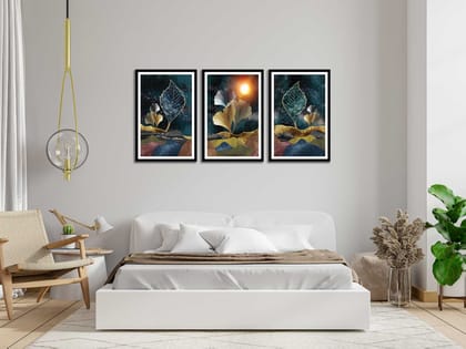 SET OF 3 TEXTURE STYLE PRINTS 48in X 24in WITH BLACK FRAME