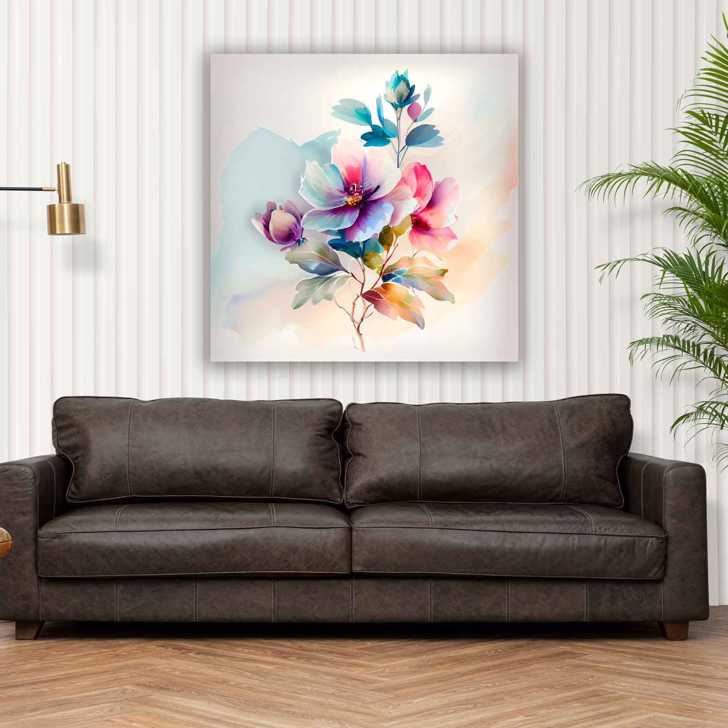 MULTICOLOUR FLORAL PRINT 24in X 24in WITH BLACK FRAME