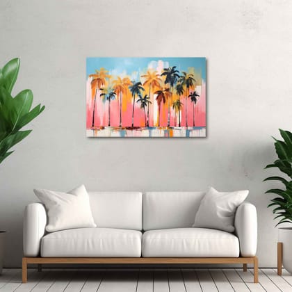 VIBRANT TROPICAL PALM TREES WALLART 24in X 16in WITH BLACK FRAME