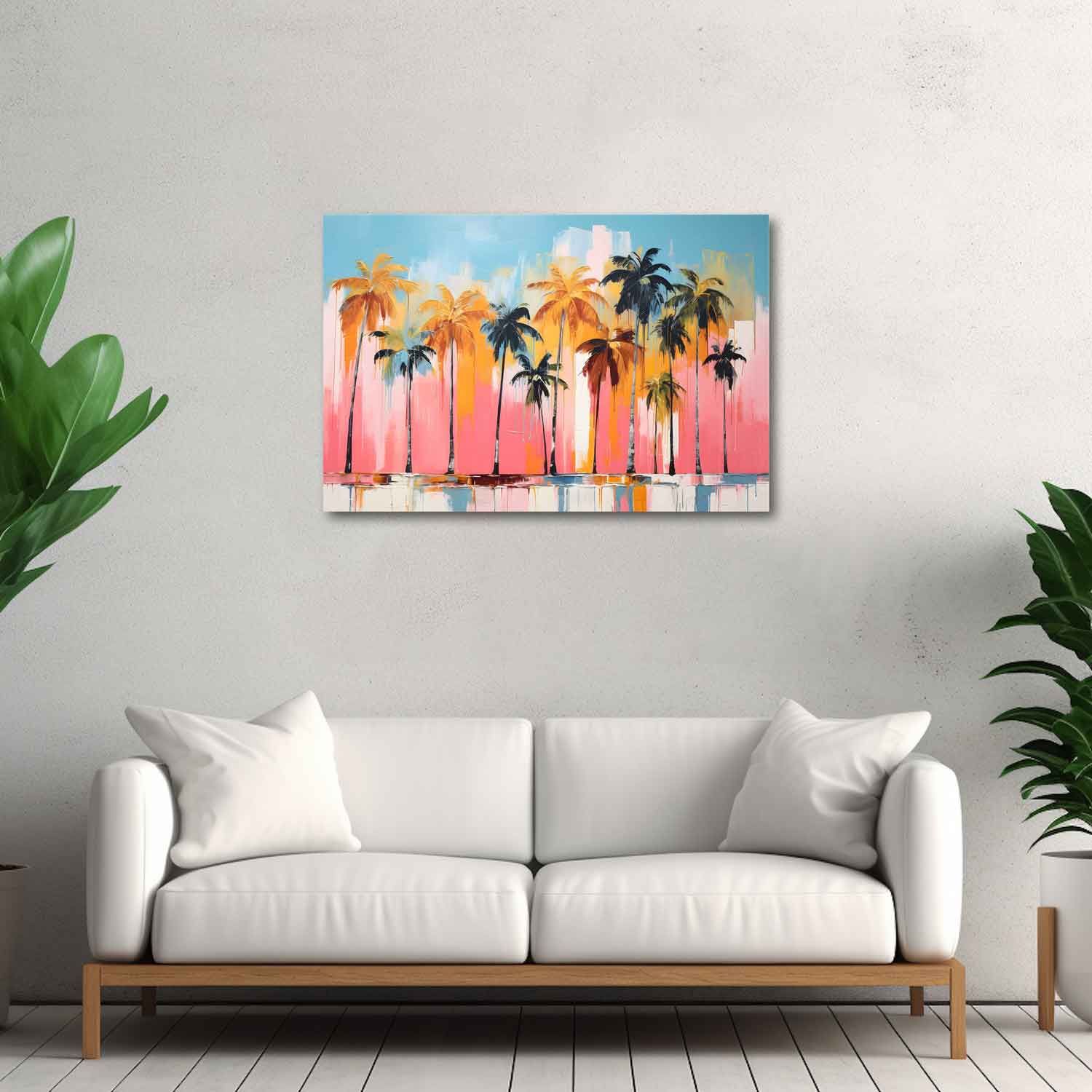 VIBRANT TROPICAL PALM TREES WALLART 24in X 16in WITH BLACK FRAME