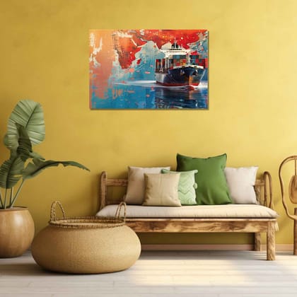 LARGE CONTAINER SHIP WALLART 24in X 16in WITH BLACK FRAME