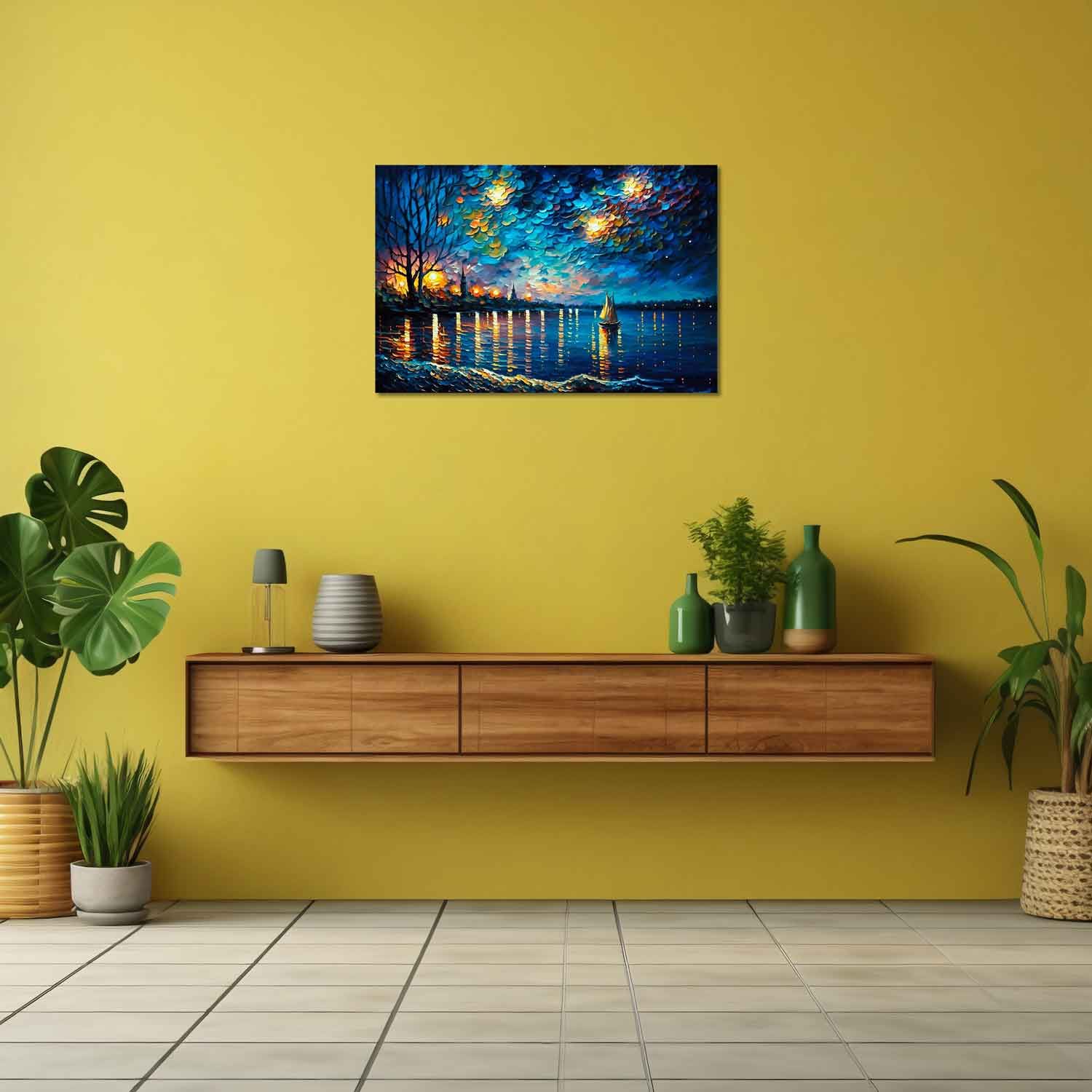 IMPRESSIONIST LANDSCAPE WALLART 24in X 16in WITH BLACK FRAME